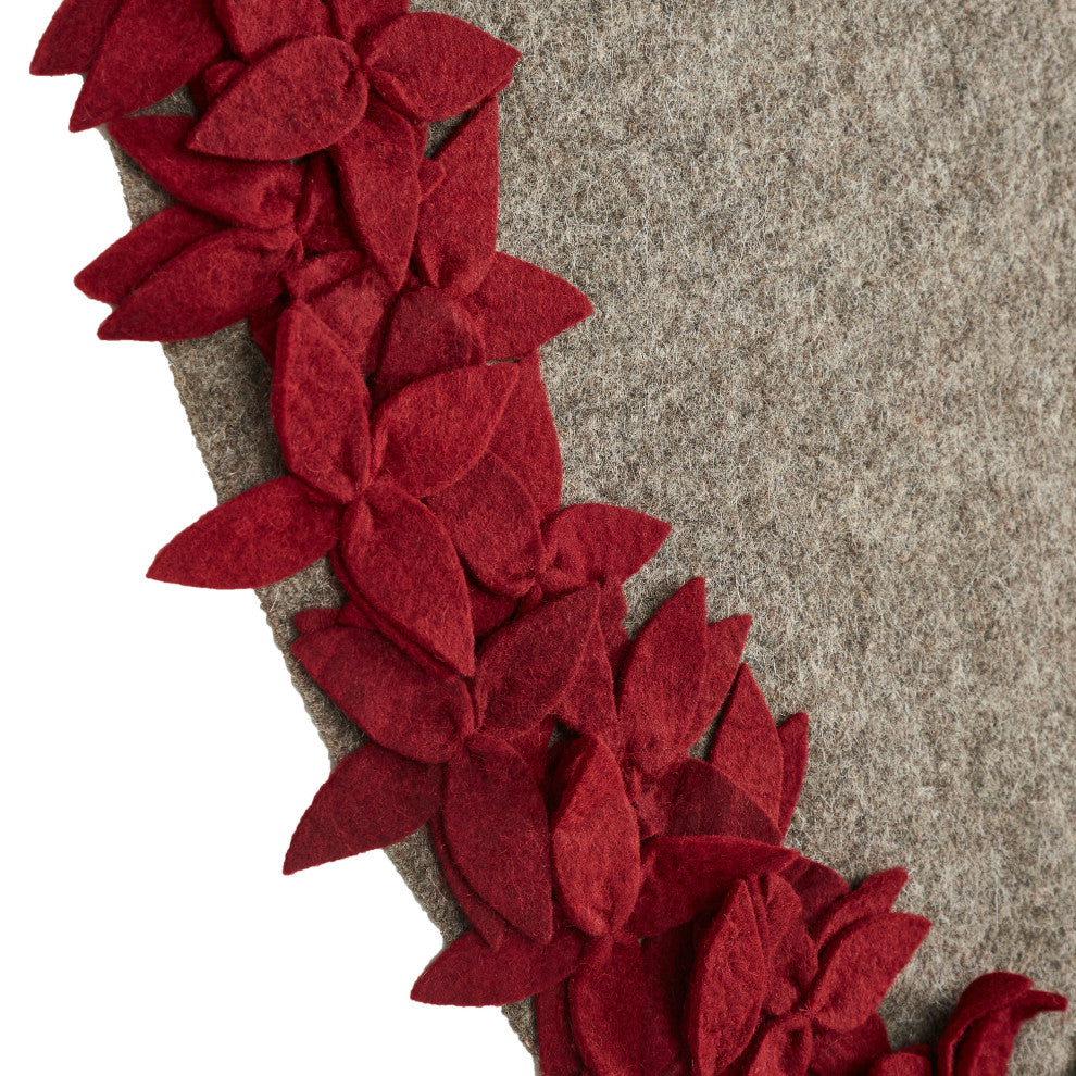 Overlapping flowers tree skirt- grey With maroon flowers-60" hand felted wool