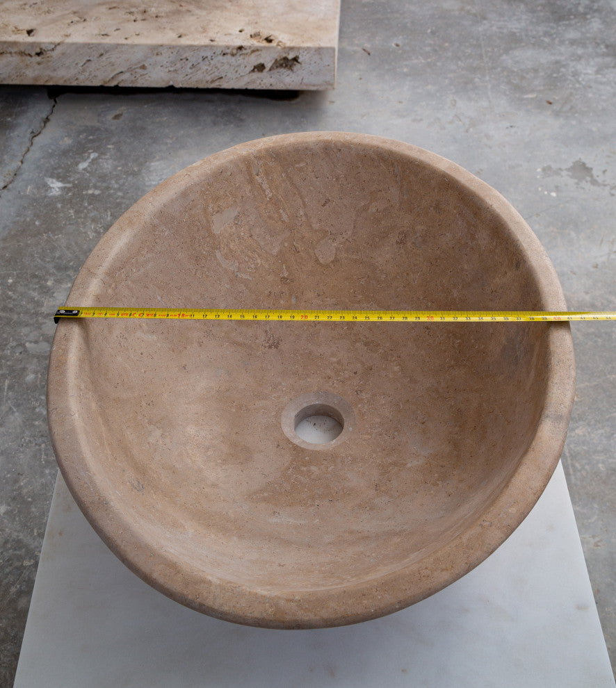 Karina Walnut Travertine Natural Stone Vessel Sink Honed and Filled  (W)16" (L)2