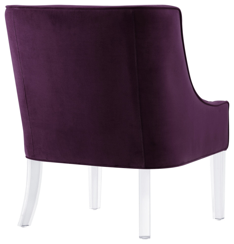 Nicole Miller Marc Velvet Accent Chair With Acrylic Legs, Purple