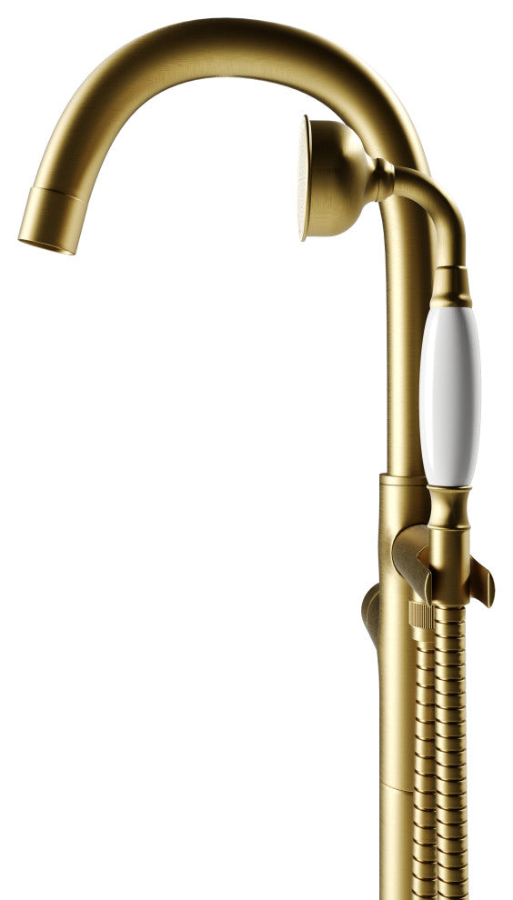 CastelloUSA Neptune Freestanding Tub Filler Faucet, Brushed Gold, Drift Handle