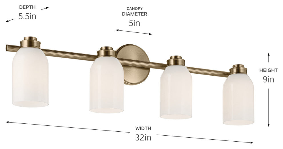 31" 4-Light Vanity Light With White Opal Glass