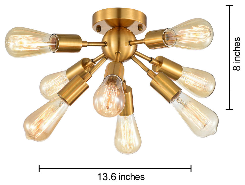 Sami Sputnik Brushed Brass 8-Light Industrial Flush Mount