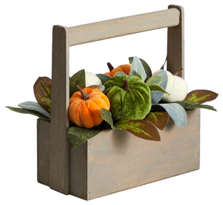 10" Fall Pumpkin Artificial Autumn Arrangement, Wood Basket