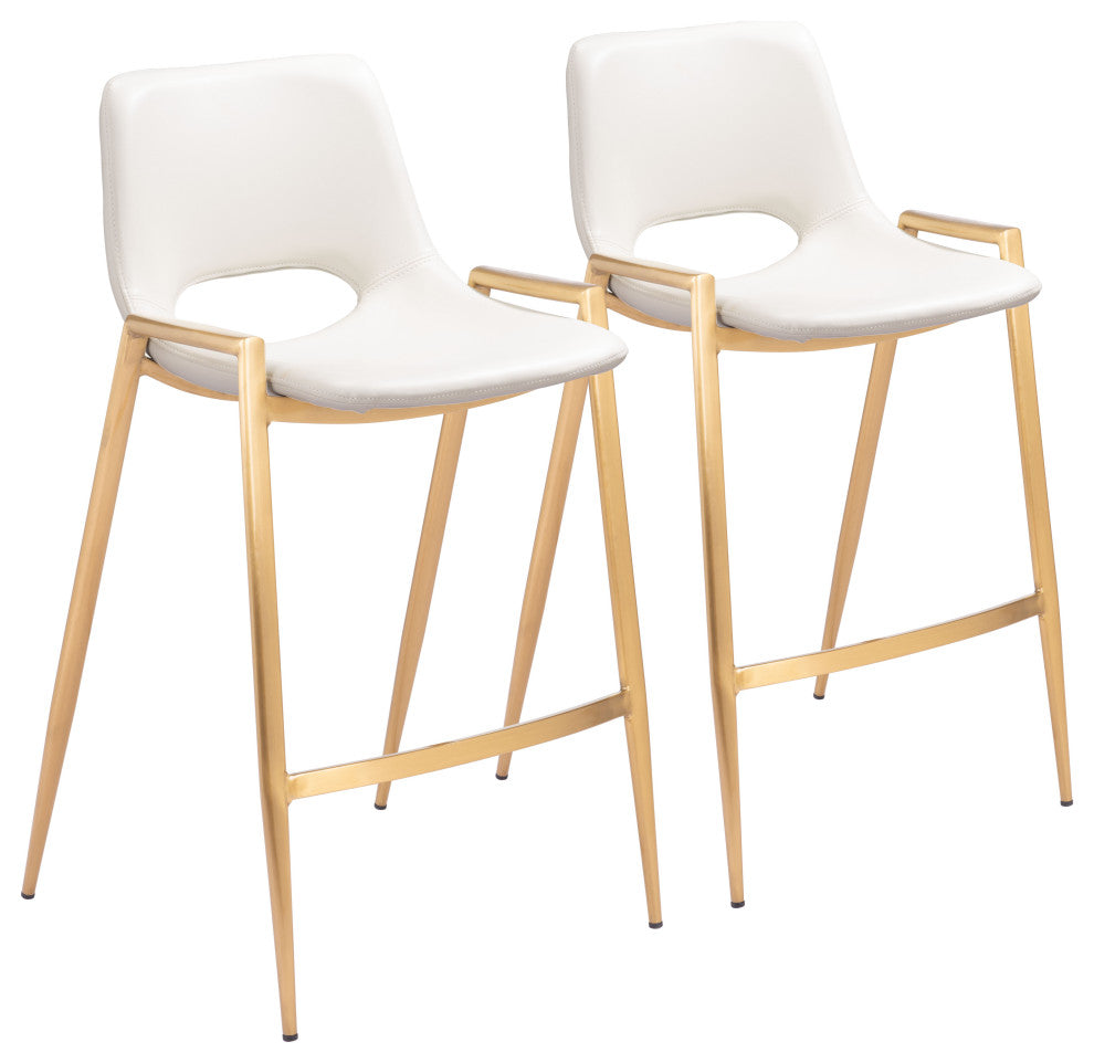 Desi Counter Stool, Set of 2 White/Gold