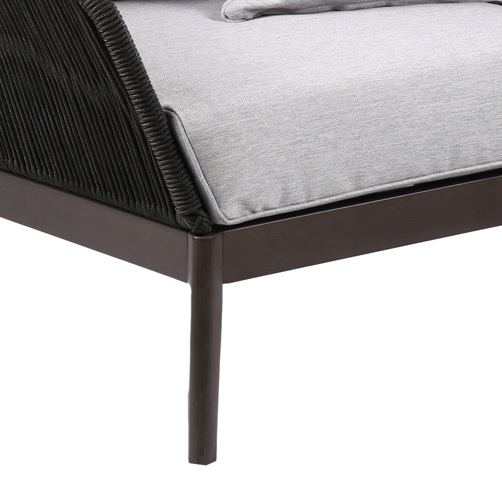 Athos Outdoor Club Chair With Latte Rope and Gray Cushions, Dark Eucalyptus