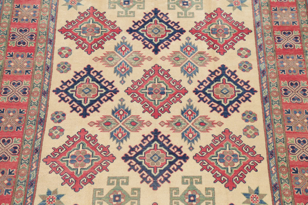 Kazak Handmade Oriental Pakistani Traditional Area Rug, Beige, 9'4"x5'10