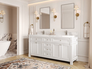 Paris 72" Double Sink Bathroom Vanity, White 2" Pearl Gray
