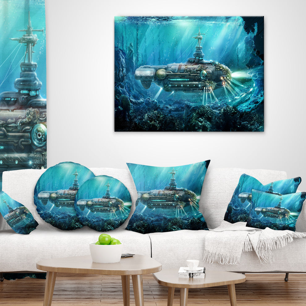 Fantastic Submarine Abstract Throw Pillow, 18"x18"