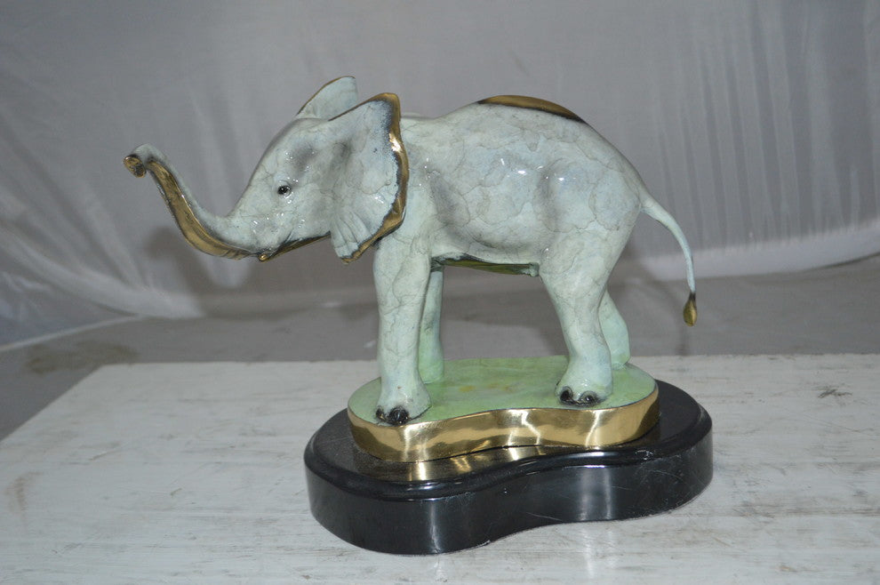 Elephant trunk Up Bronze Statue -  Size: 16"L x 9"W x 10"H.