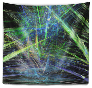 Green Blue Magical Fractal Pattern Abstract Wall Tapestry, 39"x32"
