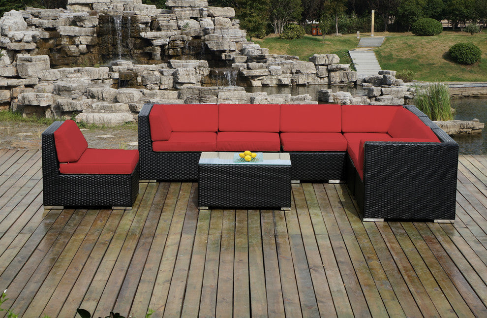 Ohana 8-Piece Deep Seating Sectional Set, Sunbrella Jockey Red, Black