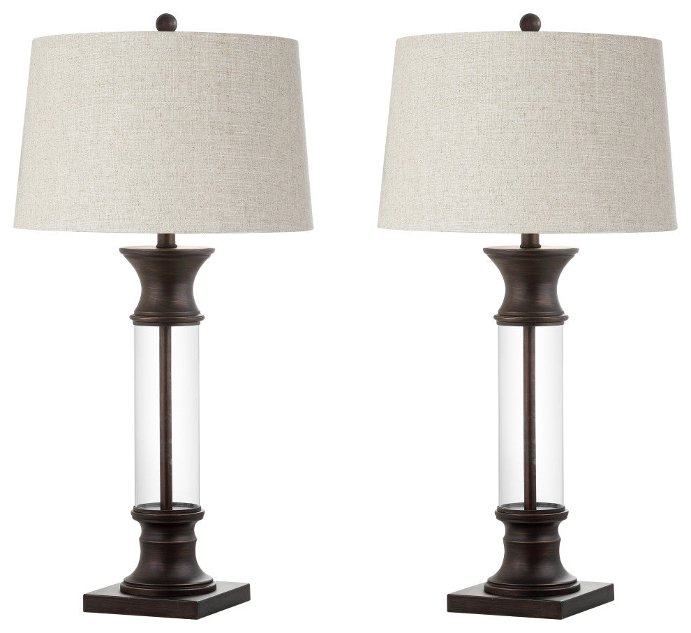 Hunter 32" Metal and Glass Table Lamp, Set of 2, Bronze, Clear