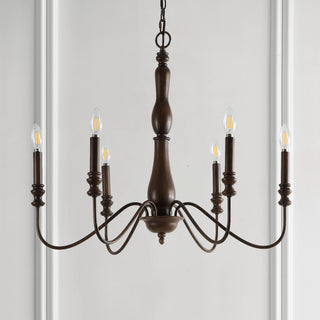 Victoria 29" 6-Light Rustic Midcentury Iron LED Chandelier, Brown