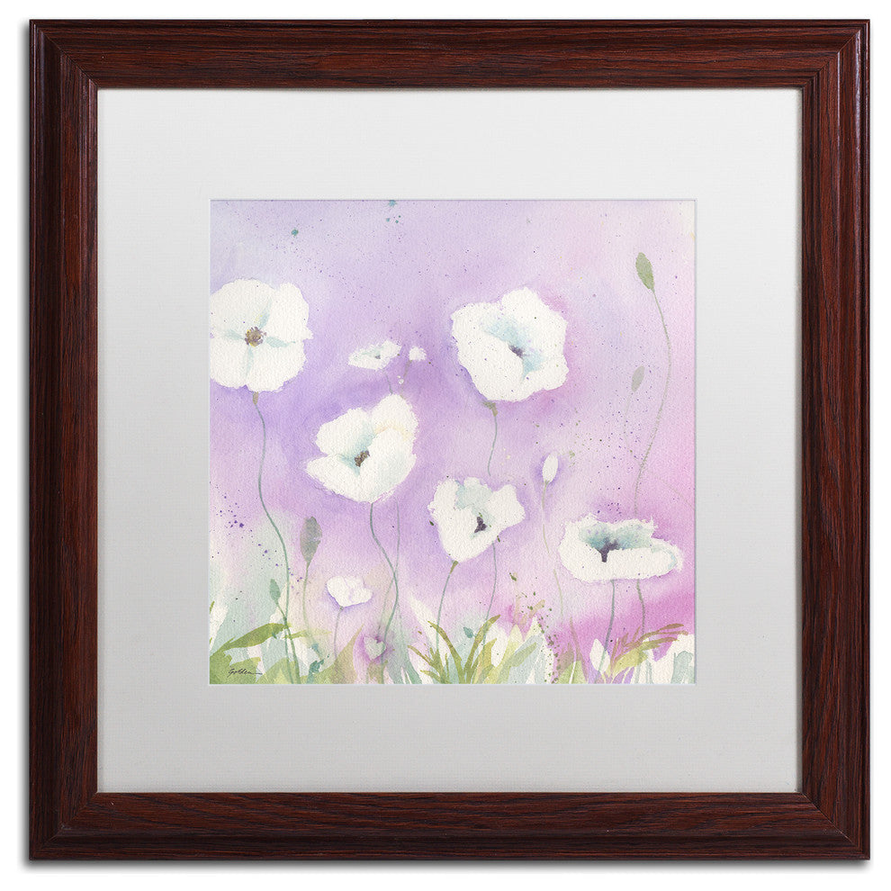 Sheila Golden 'White Poppies, Violet Sky' Matted Art, Wood Frame, White, 16x16