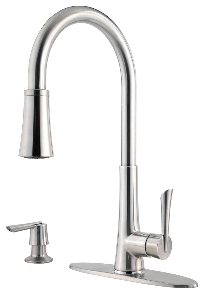 Mystique 1-Handle Pull-Down Kitchen Faucet With Soap Dispenser, Stainless Steel