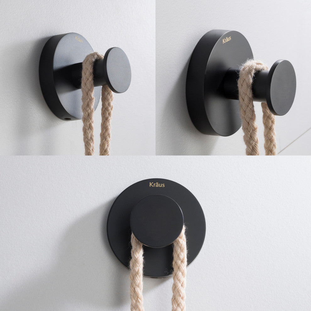 Elie Bathroom Robe and Towel Hook, Matte Black