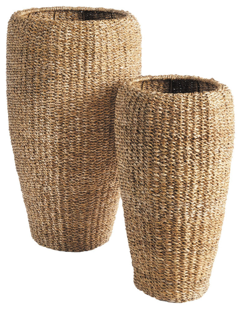 Elegant Tall Tapered Round Planters Set of 2 Woven Seagrass Baskets Minimalist