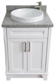 25" Single Sink Vanity, White Finish With Gray Granite And Round Sink