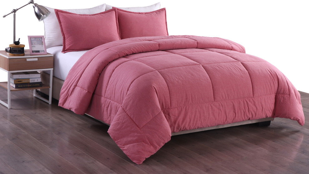 Washed Cotton Comforter Mini Set, Red, Twin