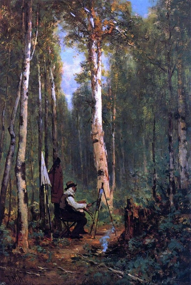 Thomas Hill Artist at His Easel in the Woods, Gallery Wrapped Canvas, 18"x27"
