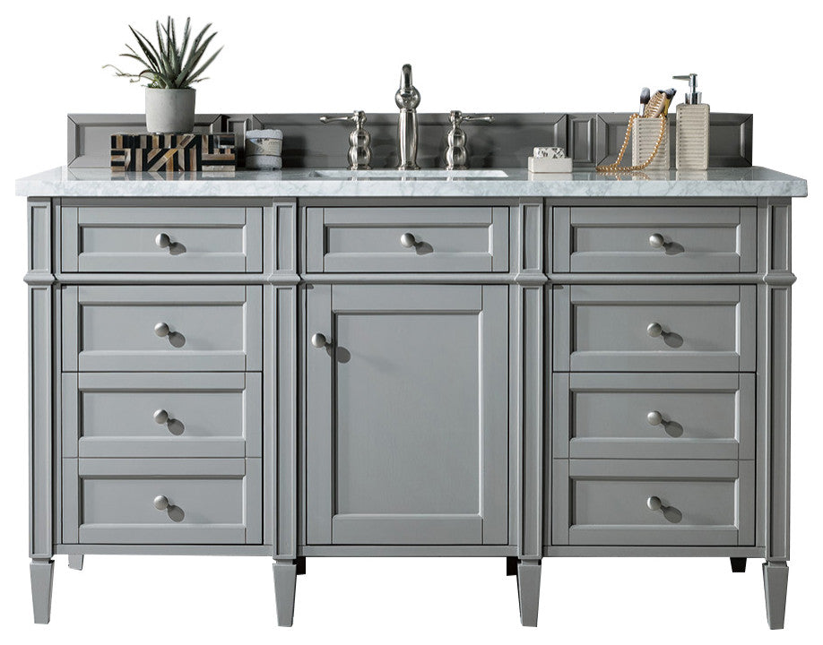 Brittany 60" Urban Gray Single Vanity w/  Carrara Marble Top
