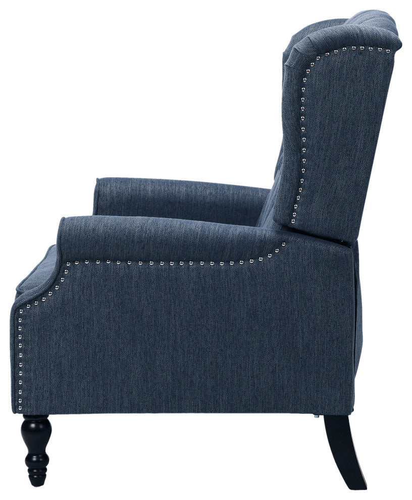 Salome Oversized Tufted Fabric Push Back Recliner, Navy Blue and Dark Brown