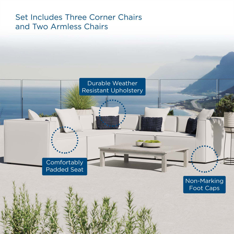 Lounge Sectional Sofa Set, Fabric, White, Modern, Outdoor Patio Balcony Garden