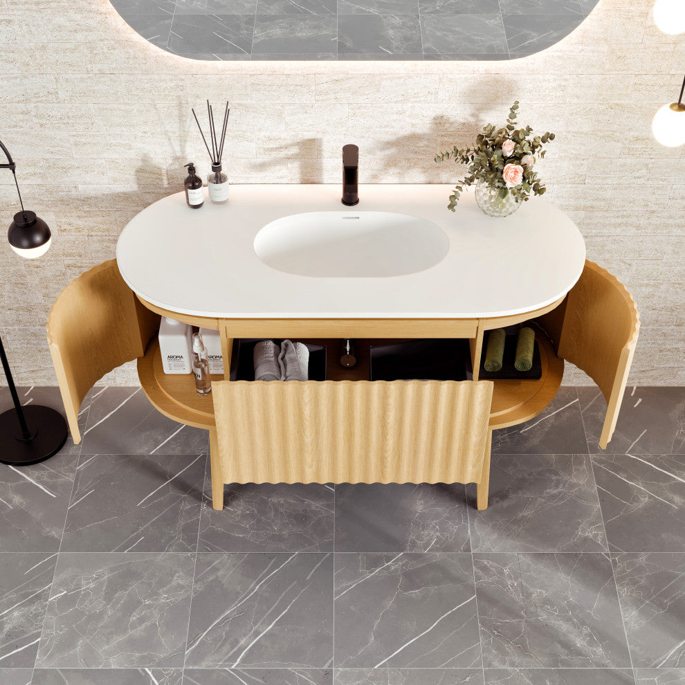 Eviva Haven 48" Oak Freestanding Vanity With White Solid Surface Integrated Top
