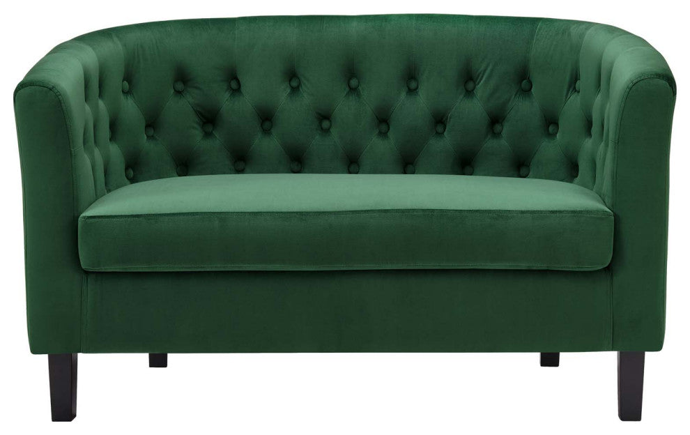 Loveseat Sofa, Velvet, Green, Modern, Living Lounge Room Hotel Lobby Hospitality