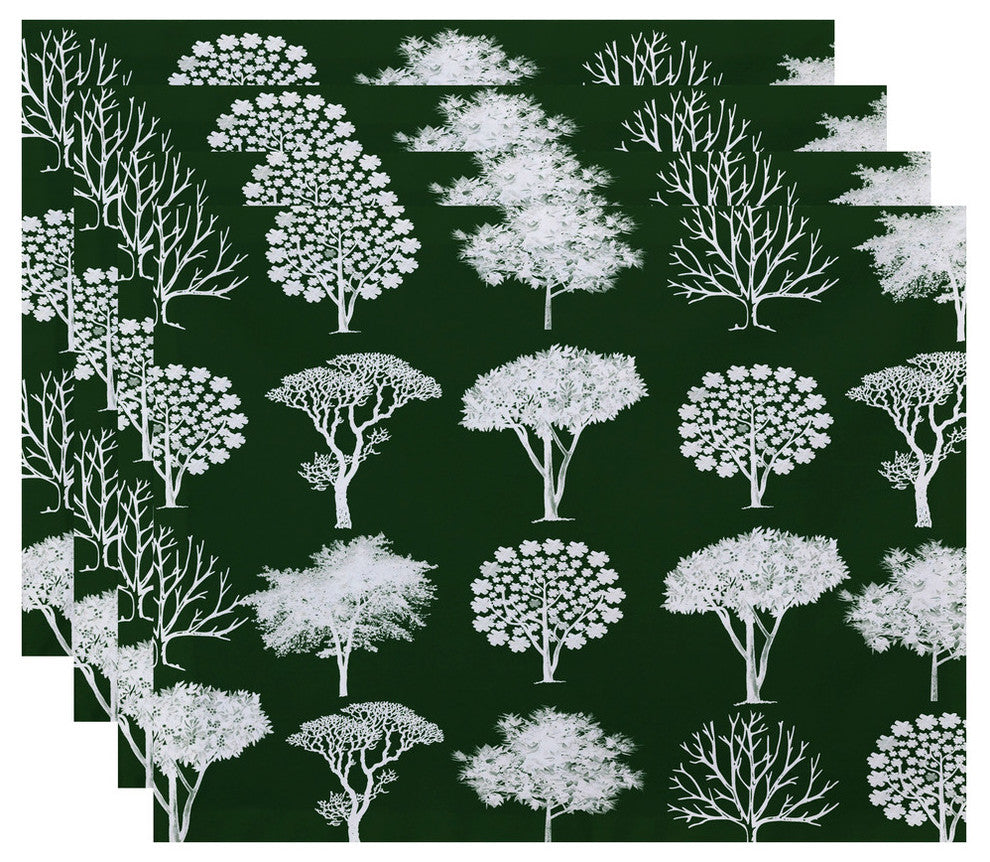 Field of Trees Floral Print Placemat, Set of 4, Green