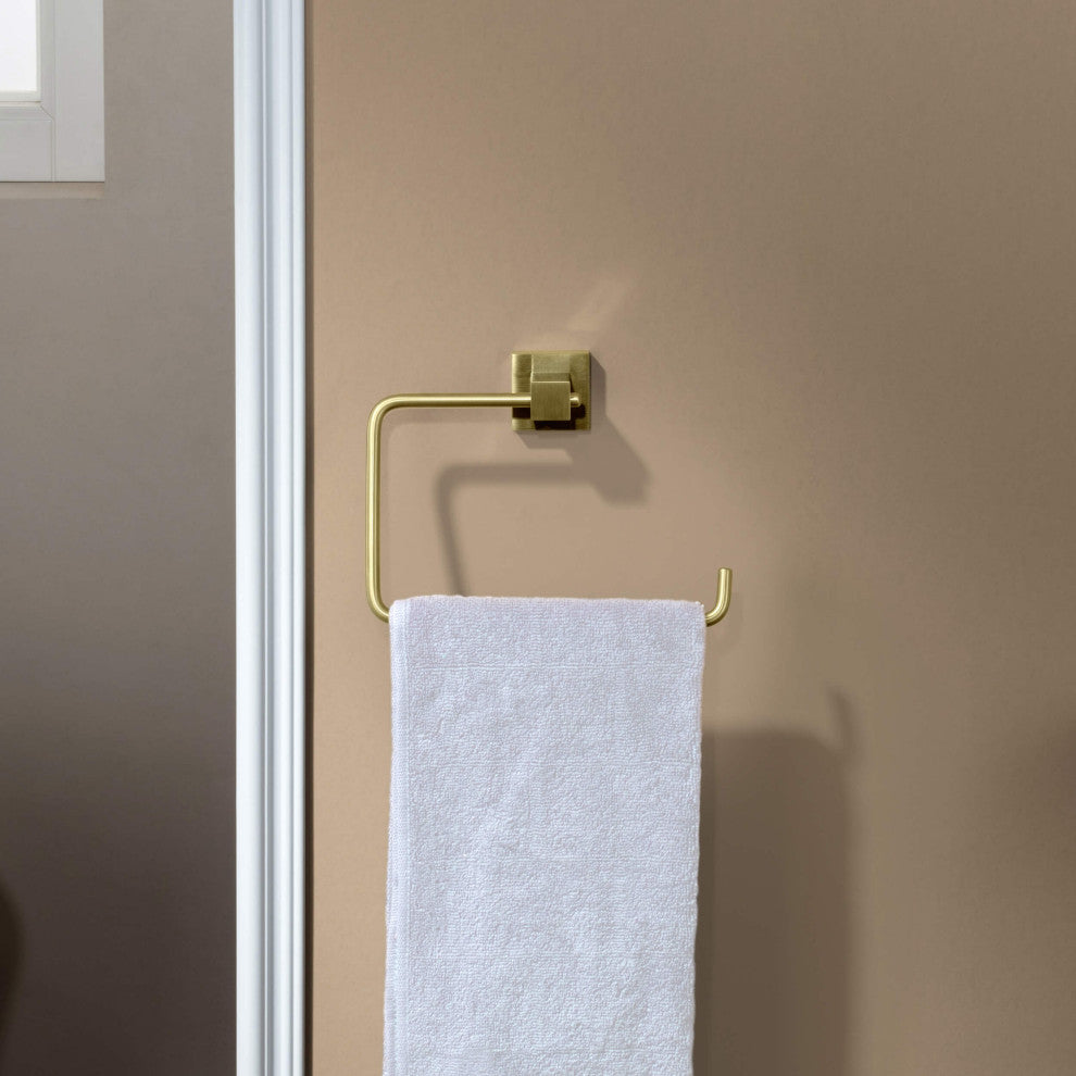 Cube Bathroom Towel Ring, Brushed Gold