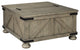 Benzara BM210778 Cocktail Table with Lift Top Storage and Crossbuck details Gray