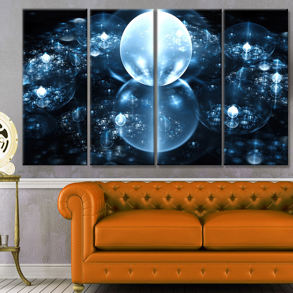 Blue Water Drops on Mirror, Abstract Wall Art Canvas, 48"x28", 4 Panels