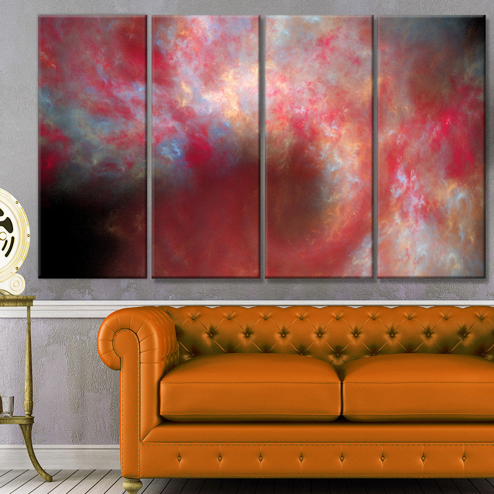 Red Starry Fractal Sky, Abstract Canvas Art Print, 48"x28", 4 Panels