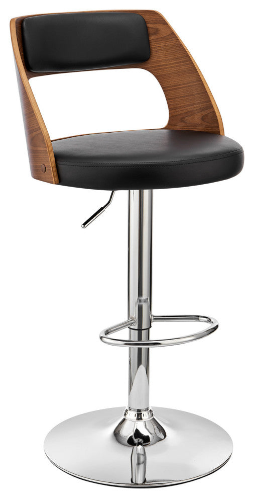 Black Upholstered Chrome Base Adjustable Swivel Bar Stool