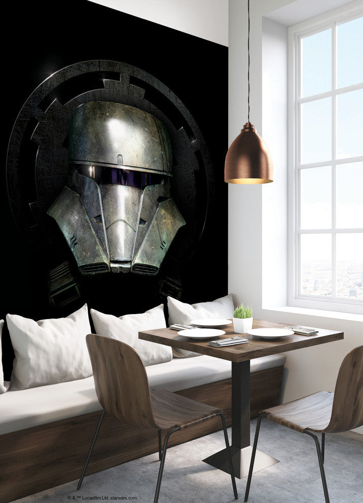 Grey Star Wars Mandalorian Helmet Peel & Stick Wallpaper Mural