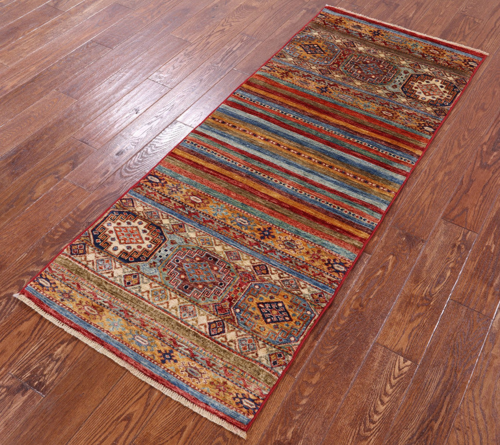 2' 6" X 6' 4" Runner Hand-Knotted Khorjin Super Kazak Wool Rug Q11028