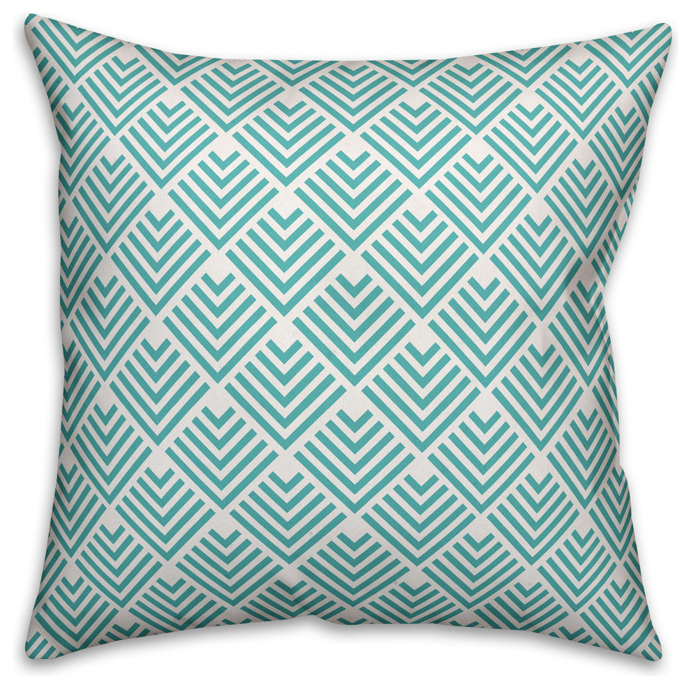 "Teal Diamond Pattern" Outdoor Throw Pillow, 18"x18"