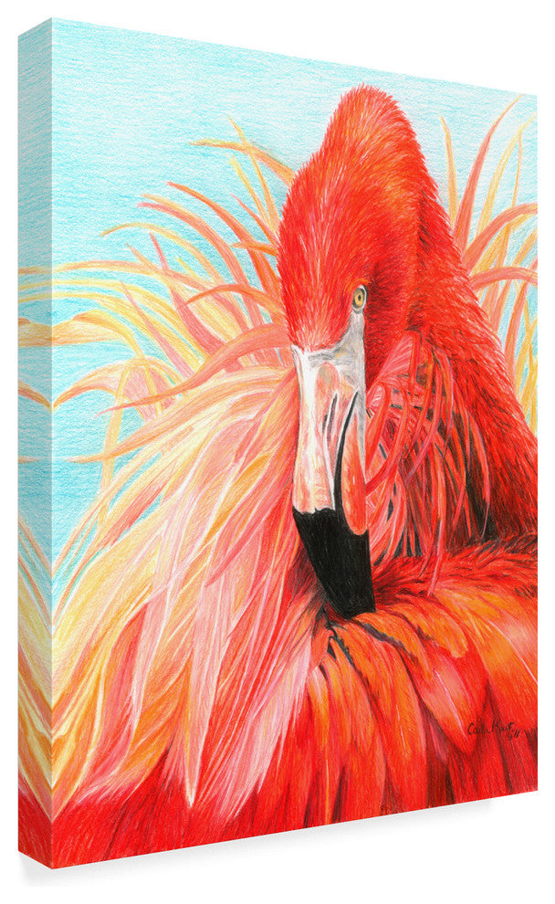 Carla Kurt ''Red Flamingo On Blue'' Canvas Art