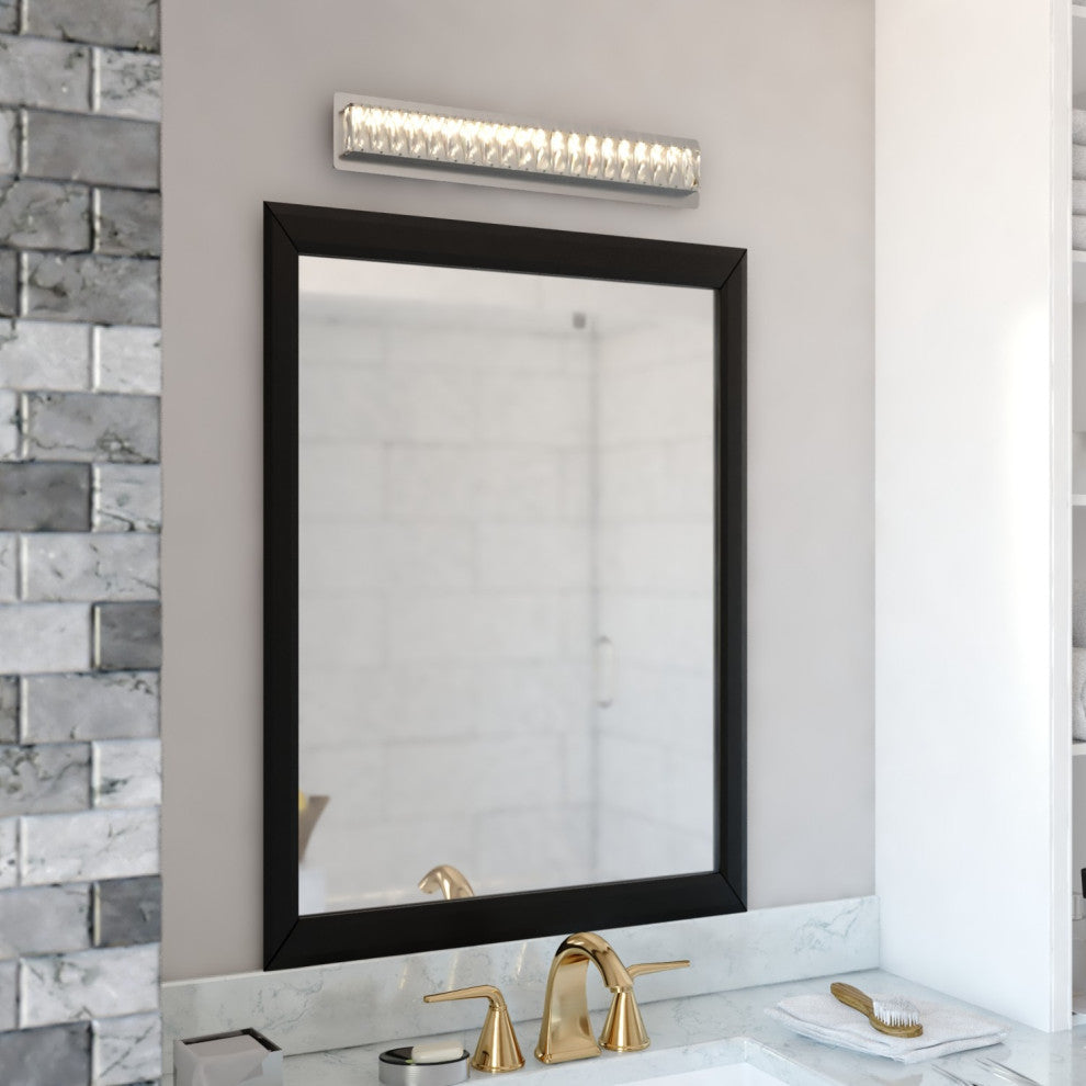 Melrose 26" Integrated LED Chrome Crystal Bath Bar Vanity Light