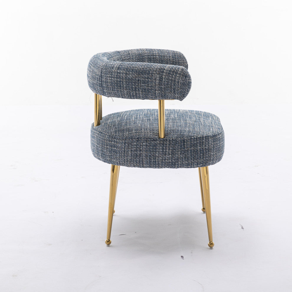 SEYNAR Mid-Century Modern Open-Back Linen Fabric Dining Chair with Gold Legs, Navy