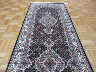 2'9x10 Handmade Fine Black Mahi Tabriz Persian Rug Wool & Silk