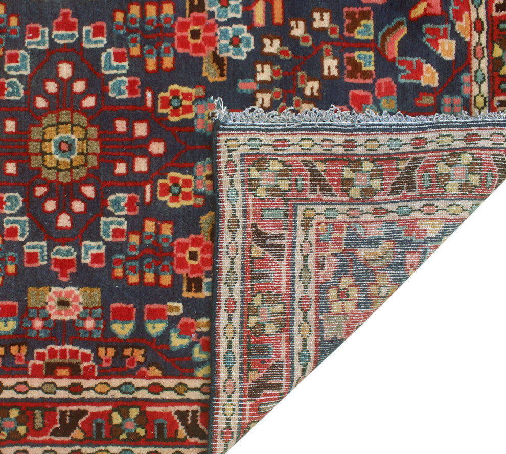 Fine Vintage Distressed Adriadna Red/Navy Runner, 3'3x12'7