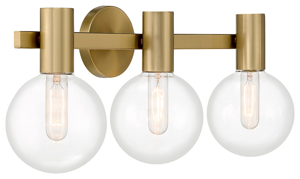 Wright 3-Light Bathroom Vanity Light, Matte Black, Warm Brass