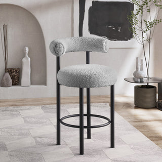 Bordeaux Upholstered Stool, Gray, Boucle Fabric, Matte Black, Set of 2