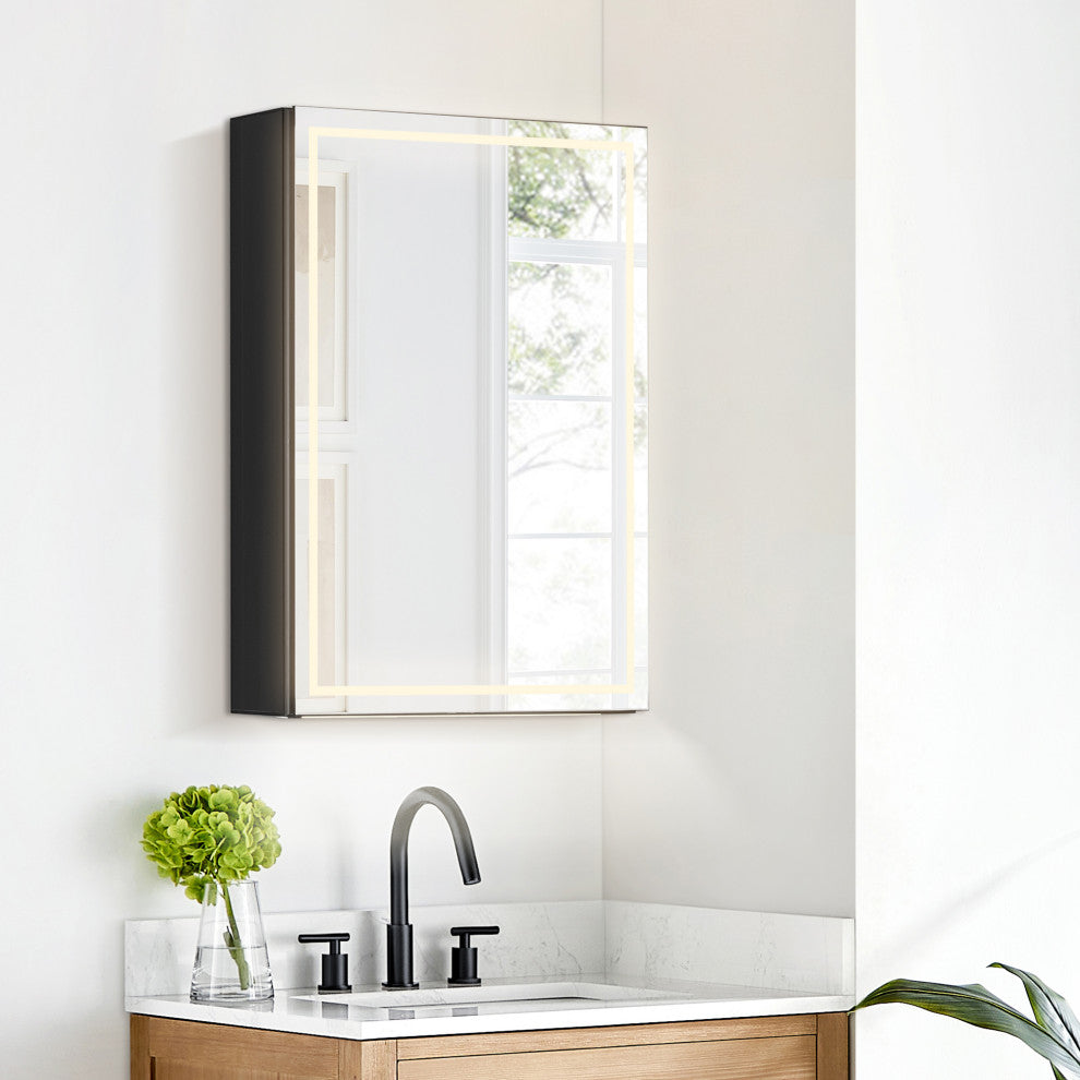 Hesili Frameless Surface-Mount LED Lighted Bathroom Medicine Cabinet, 20"