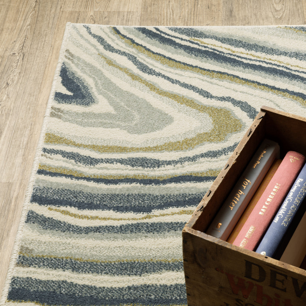 Bastian Modern Abstract Ivory/ Teal Indoor Area Rug, Ivory, 7'10"x10'