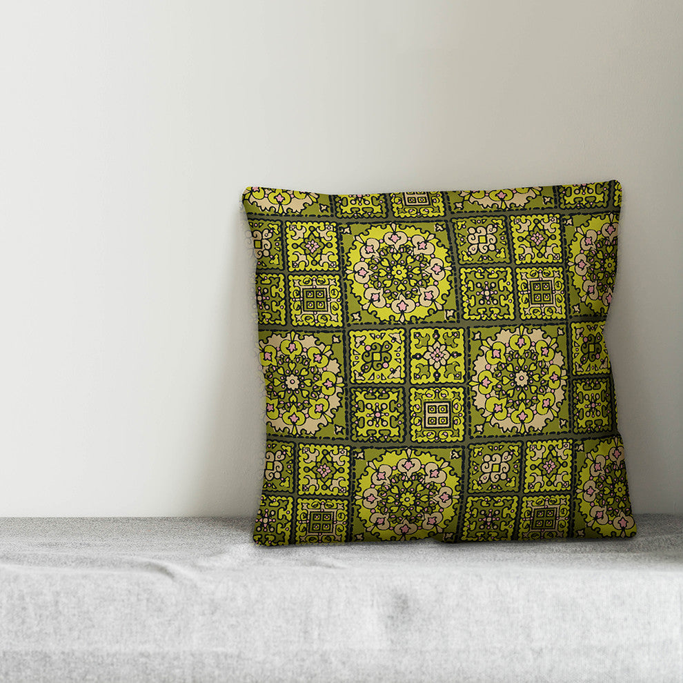 Patchwork Madala, Green Outdoor Throw Pillow, 16"x16"