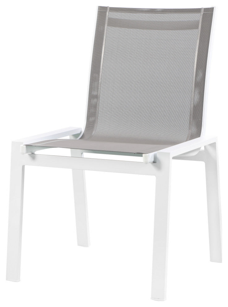 Nizuc Outdoor Armless Dining Chair (Set of 2), Gray Fabric, White Frame