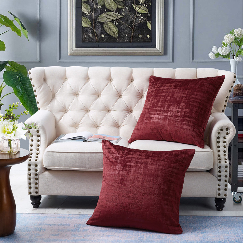 Velvet 2 Piece Euro Pillow Cover Set, Ruby Wine, 2 Piece, 26"x26"